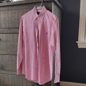 Ralph Lauren Fuchsia and White Striped Button Down Shirt